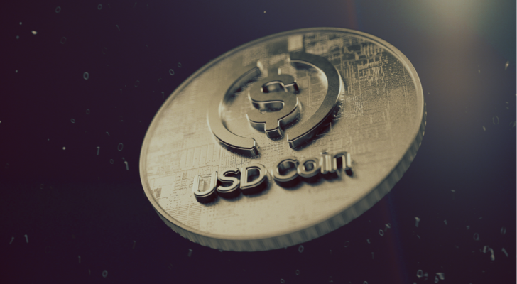 USD coin (USDC) cryptocurrency symbol. Cryptocurrency coin 3D illustration