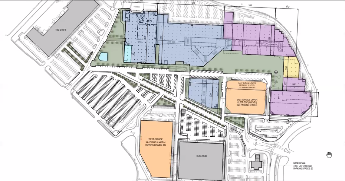 In a virtual meeting Aug. 25, 2022, a new plan was proposed for the redevelopment of Northgate Mall in Durham. Northwood Retail said it would renovate the main mall with retail and office space, build a 1-acre park and tear down the Sears Auto building for additional parking.