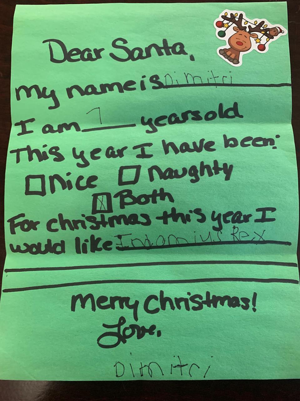 Another Santa letter that came into the Canton Parks and Recreation Department this year.