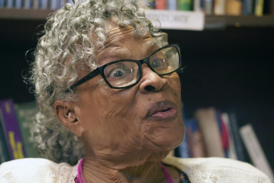 Opal Lee answers a question during an interview at her home Thursday, July 1, 2021, in Fort Worth, Texas. Opal Lee's dream of seeing Juneteenth become a federal holiday was finally realized over the summer, but the energetic woman who spent years rallying people to join her push for the day commemorating the end of slavery is hardly letting up on a lifetime of work teaching and helping others.(AP Photo/LM Otero)