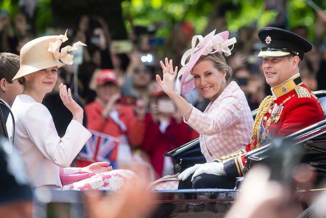 <p>Samir Hussein/WireImage</p> Lady Louise, Sophie and Prince Edward in 2022