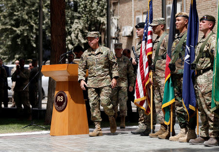 Incoming Commander of Resolute Support forces and command of NATO forces in Afghanistan, U.S. Army General Scott Miller walks during a change of command ceremony in Resolute Support headquarters in Kabul, Afghanistan September 2, 2018.REUTERS/Mohammad Ismail