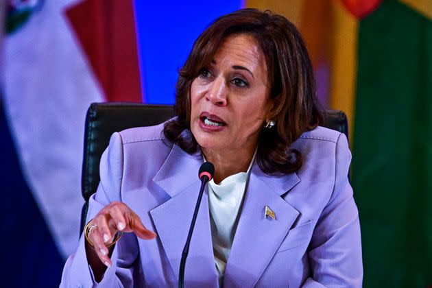 Vice President Kamala Harris speaks during the multilateral meeting at the US-Caribbean Leaders Meeting in Nassau on Thursday.