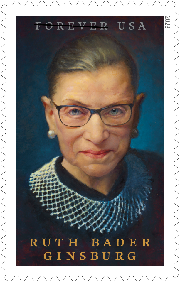 U.S. Postal Service's 2023 forever stamp design honoring the late Justice Ruth Bader Ginsburg.