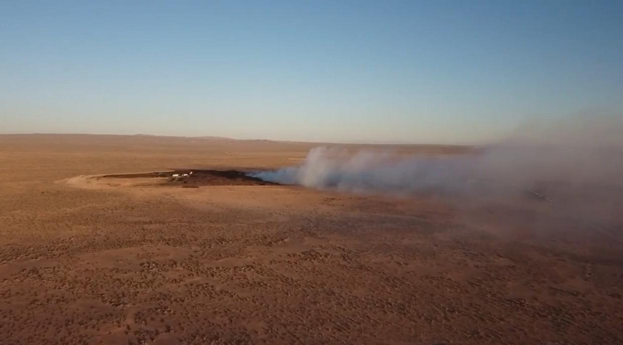 Barstow resident Robert Hall captured an overhead view of a fire in early June 2022, less than a week after it erupted in an 80-acre sewage pit owned by Synagro Technologies Inc. a few miles upwind of Hinkley, the real-life setting of “Erin Brockovich.”