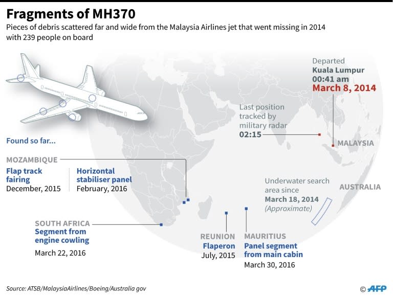 A piece of suspected aircraft wreckage found off the east African coast of Mozambique in March