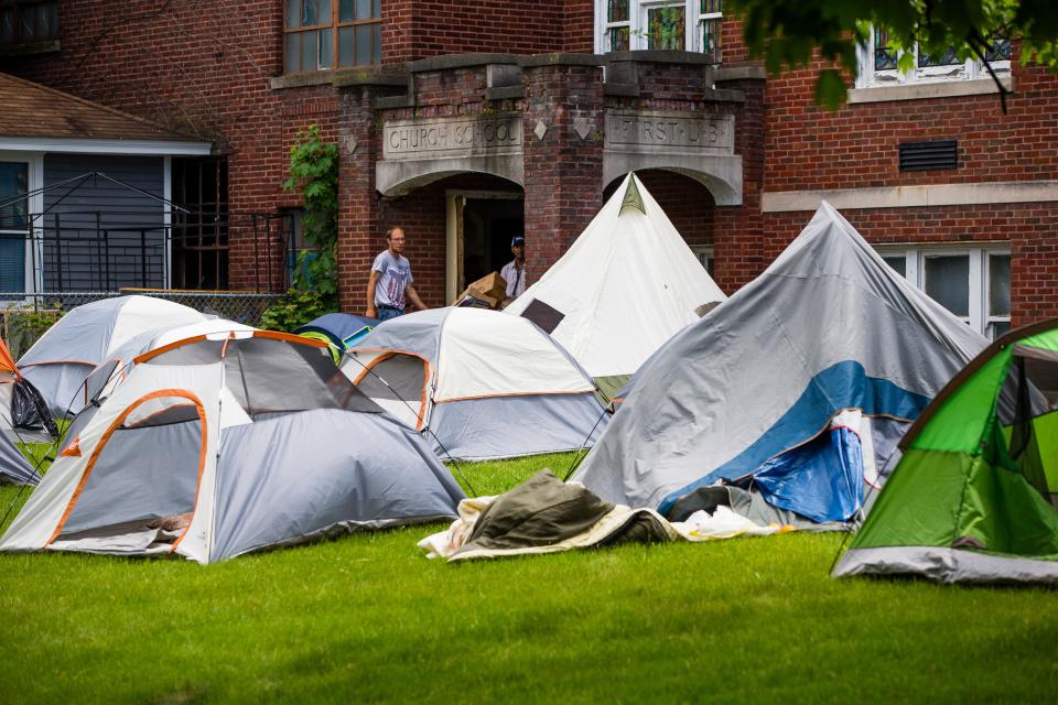 A tent encampment formed in May 2020 at Doulos Chapel in South Bend.