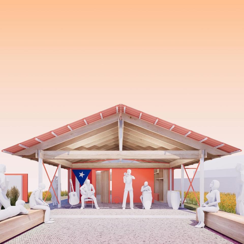 An initial rendering of the permanent the La Casita Cimarrón y Yuketi de Detroit planned for 33rd Street in Detroit in partnership with Other Work.