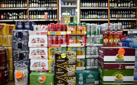 Alcohol for sale in an Edinburgh off-licence shop as Scotland will become the first country in the world to introduce minimum unit pricing for alcohol - Credit: Jane Barlow/PA