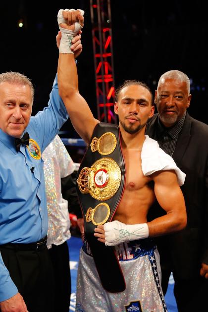 Keith Thurman celebrates his win over Julio Diaz after their two-round fight. (Getty)