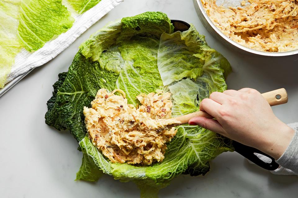 Stuffing this cabbage: infinitely more fun than searching for your hopelessly drunk friends at a St. Patrick's Day parade.