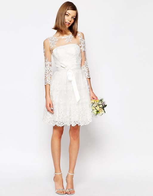 <p><a rel="nofollow noopener" href="http://www.asos.com/asos/asos-bridal-long-sleeve-lace-mini-dress/prd/5997832" target="_blank" data-ylk="slk:ASOS, £160;elm:context_link;itc:0;sec:content-canvas" class="link "><i>ASOS, £160</i></a> </p>