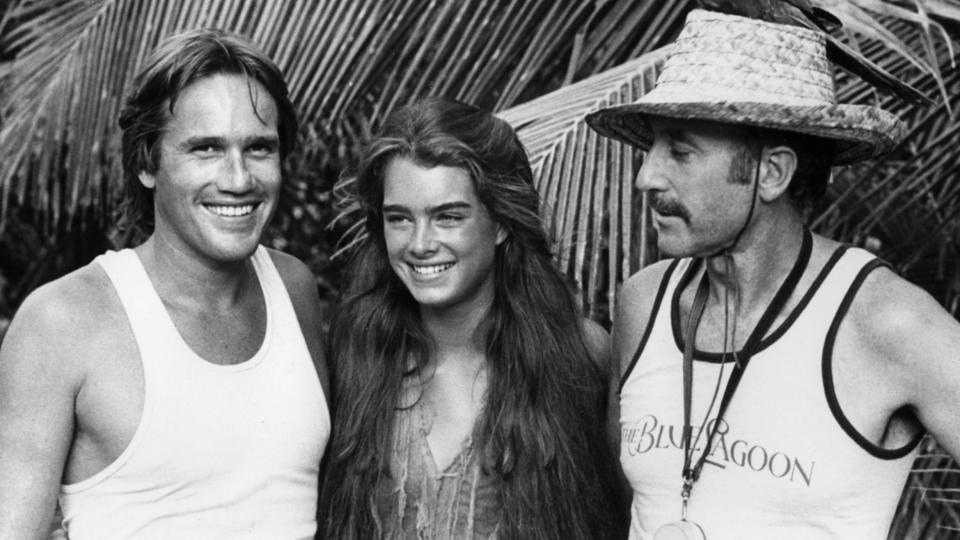 Brooke Shields with director Randal Kleiser on set of "The Blue Lagoon."