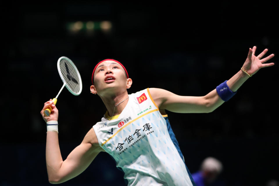 BIRMINGHAM, ENGLAND - MARCH 15: Tai Tzu Ying of Chinese Taipei in action against Kim Ga Eun of Korea in the Women's Singles match during Day Two of the Yonex All England Open Badminton  Championships 2023 at Utilita Arena Birmingham on March 15, 2023 in Birmingham, England. (Photo by Morgan Harlow/Getty Images)