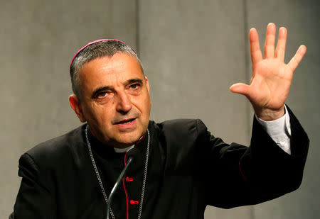 Archbishop of Rouen Dominique Lebrun gestures during a media conference at the Vatican, September 14, 2016. REUTERS/Stefano Rellandini