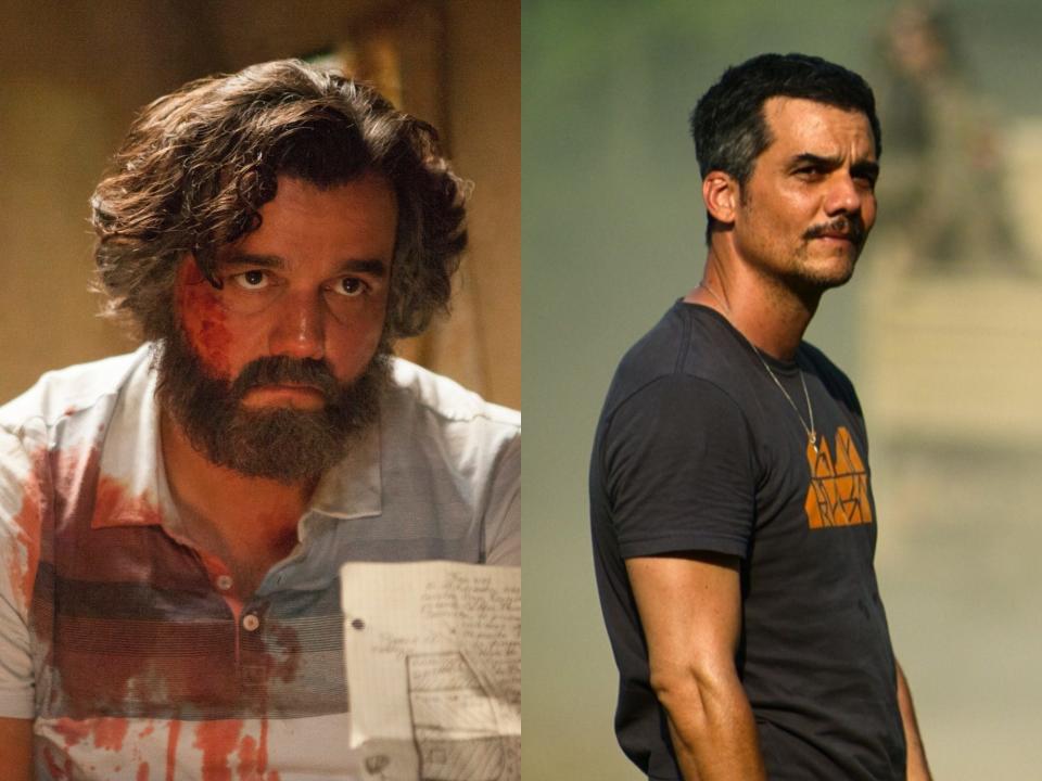 Wagner Moura as Pablo Escobar in "narcos" and Wagner Moura as Joel in "Civil War"