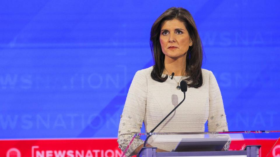 PHOTO: Republican presidential candidate and former U.S. Ambassador to the United Nations Nikki Haley looks on ahead of the fourth Republican candidates' U.S. presidential debate in Tuscaloosa, Alabama, on Dec. 6, 2023. (Brian Snyder/Reuters)