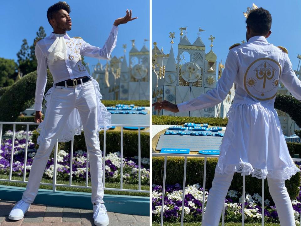 Disney fan Jeremy wears an outfit inspired by the It's A Small World ride.