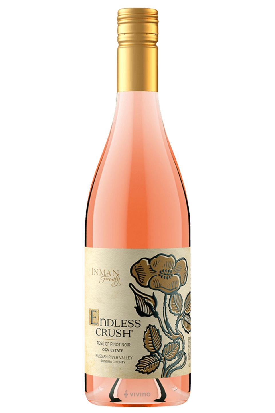 <p><a href="https://www.vivino.com/US/en/inman-family-wines-ogv-estate-endless-crush-rose-of-pinot-noir/w/1934705" rel="nofollow noopener" target="_blank" data-ylk="slk:Shop Now;elm:context_link;itc:0;sec:content-canvas" class="link ">Shop Now</a></p><p>Endless Crush Rosé Of Pinot Noir</p><p>vivino.com</p><p>$32.02</p>