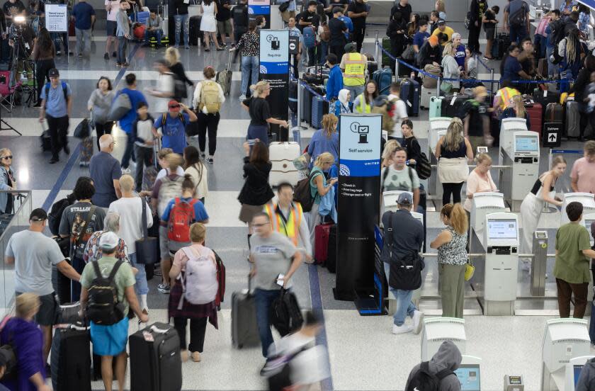 LOS ANGELES, CA - JULY 19: The United Airlines terminal on Friday, July 19, 2024 as a global technology outage affected LAX. (Myung J. Chun / Los Angeles Times)