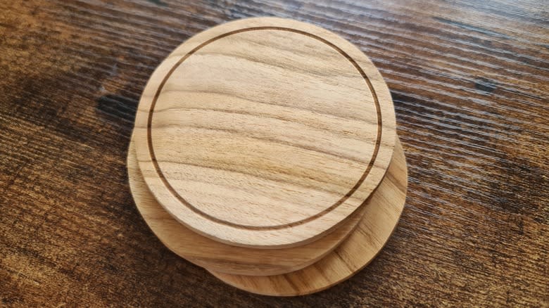 Stack of wooden coasters
