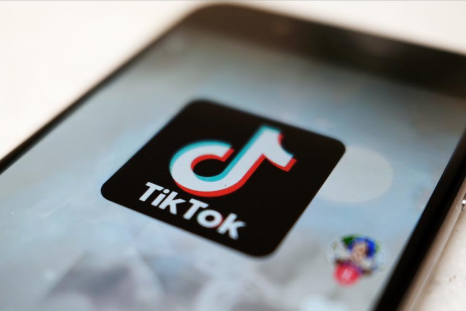 The TikTok logo on a smartphone in Tokyo.