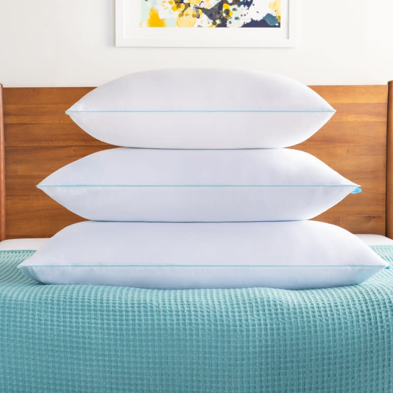 Stack of three Alwyn Home Gel Memory Foam Cooling Bed Pillows.