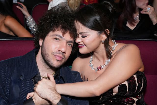 <p>Jordan Strauss/Invision for the Television Academy/AP Images</p> Benny Blanco and Selena Gomez at the 2023 Emmys in Los Angeles on Jan. 15, 2024