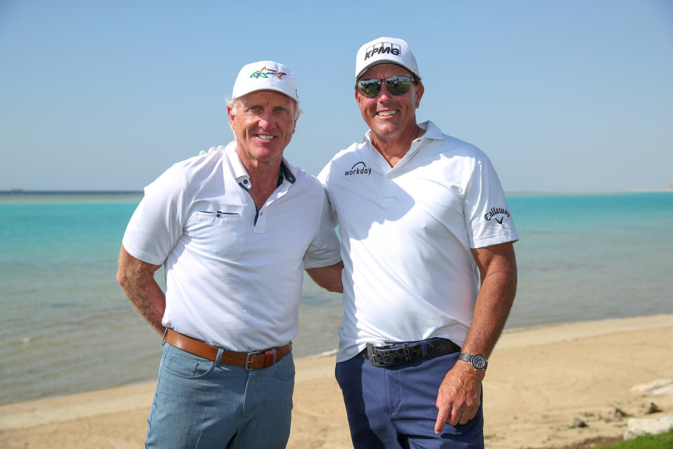 Greg Norman and Phil Mickelson, pictured here at the PIF Saudi International.