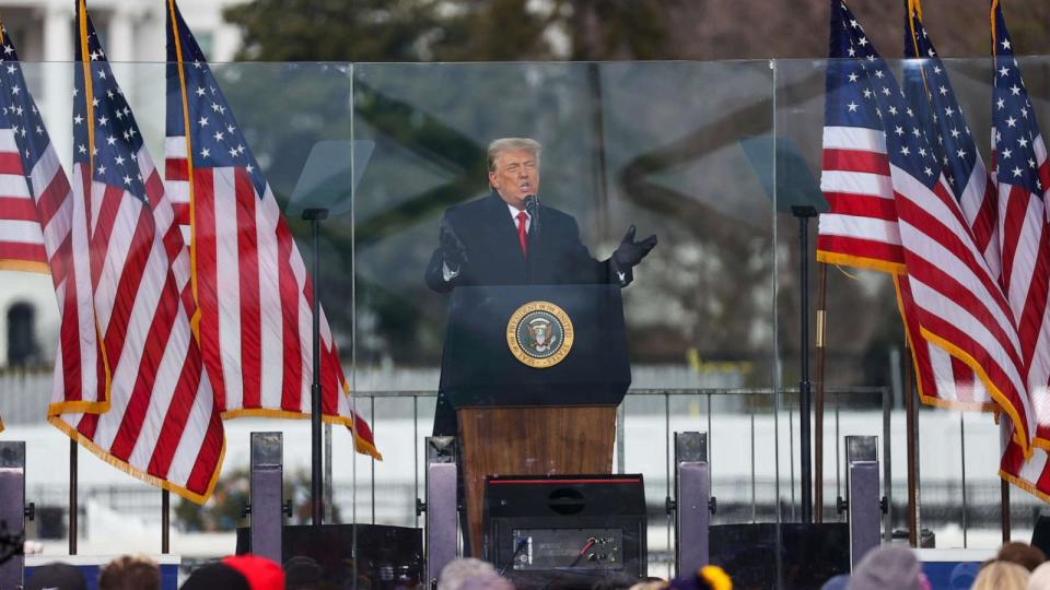 PHOTO: President Donald Trump speaks at 'Save America March' rally in Washington D.C., United States on January 06, 2021. (Tayfun Coskun/Anadolu Agency via Getty Images)