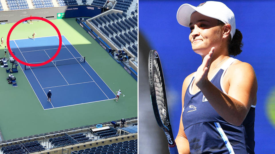 Ash Barty, pictured here on the practice court with Iga Swiatek before her victory in the second round of the US Open.