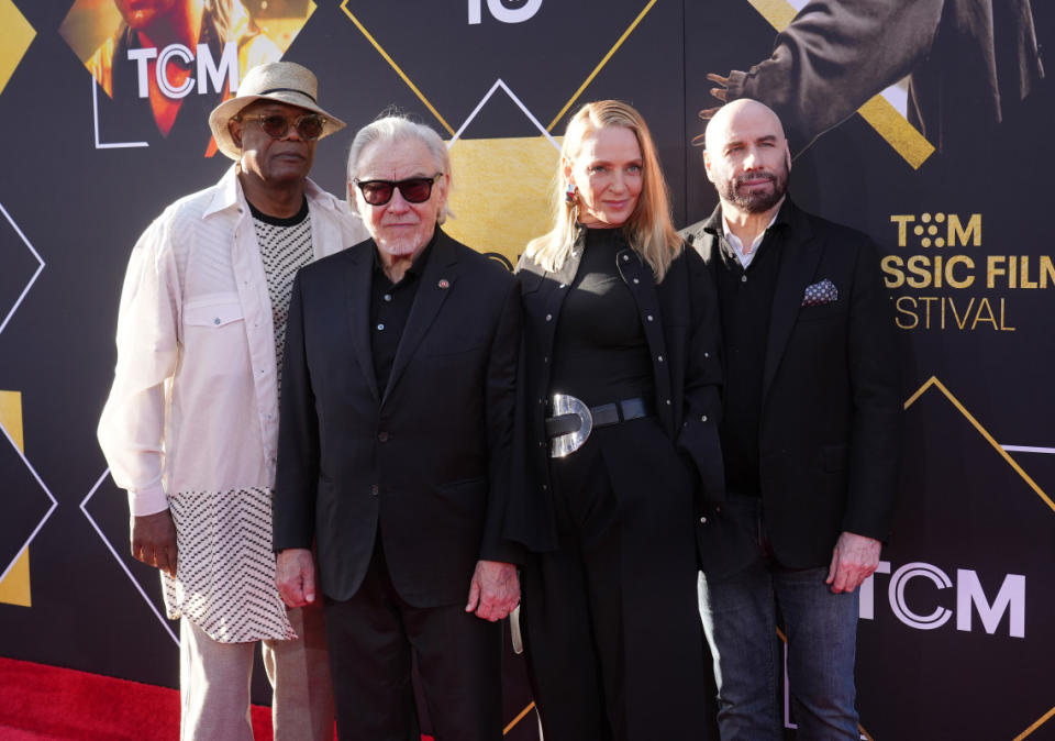 HOLLYWOOD, CALIFORNIA - APRIL 18: (L-R) Samuel L. Jackson, Harvey Keitel, Uma Thurman and John Travolta attend the 2024 TCM Classic Film Festival Opening Night and 30th Anniversary Presentation Of "Pulp Fiction" at TCL Chinese Theatre on April 18, 2024 in Hollywood, California. (Photo by JC Olivera/WireImage)<p>JC Olivera/Getty Images</p>