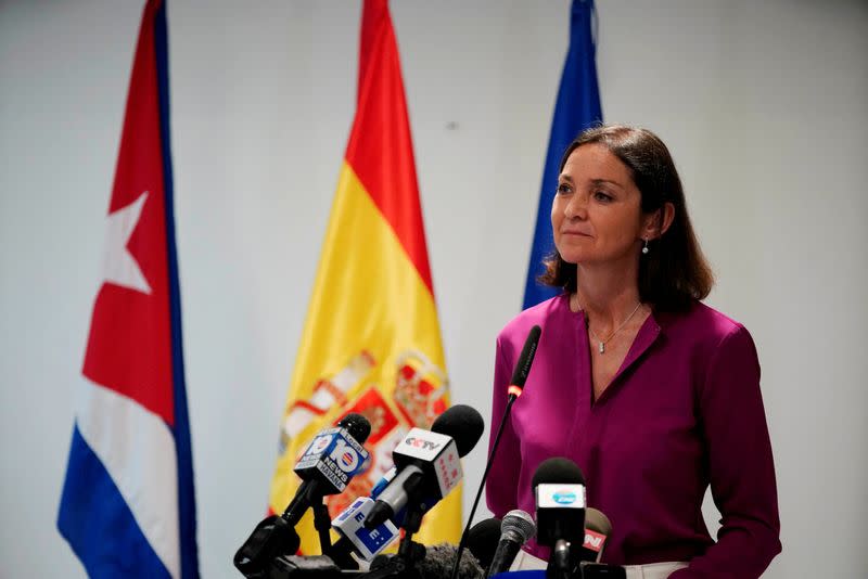 FILE PHOTO: Spain's Tourism Minister Reyes Maroto speaks during a news conference in a hotel in Havana