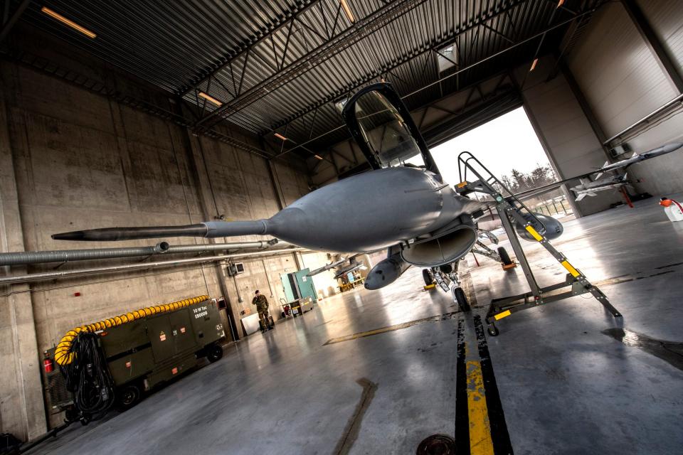 A Belgian F-16 deployed to Amari Air Base in Estonia as part of the Baltic Air Policing mission. <em>Photo by Philip Reynaers / Photonews via Getty Images</em>