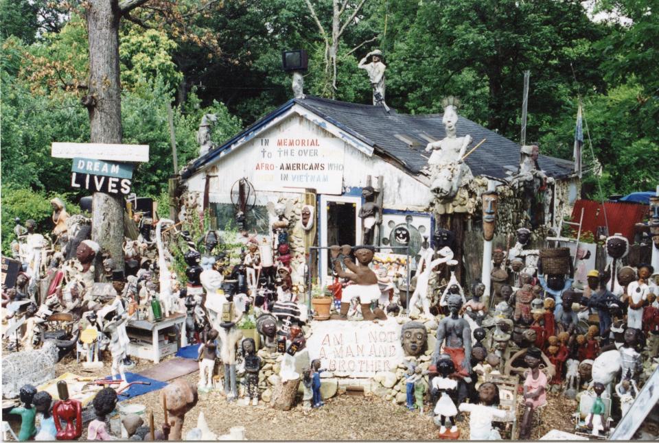 A site view of the African-American Heritage Museum + Black Veterans’ Archive created by Dr. Charles Smith in Aurora, Il., from 1985-'99. More than 200 works from this site are now at the Art Preserve in Sheboygan.