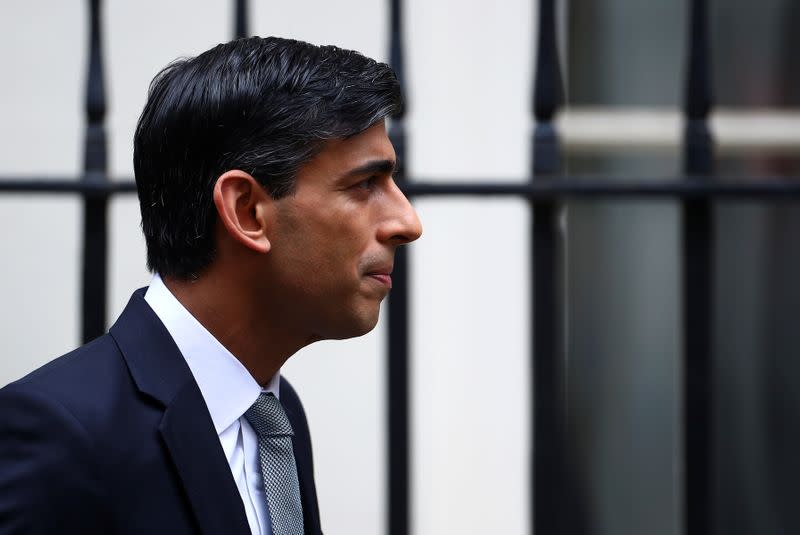 Britain's Chancellor of the Exchequer Rishi Sunak leaves Downing Street, in London