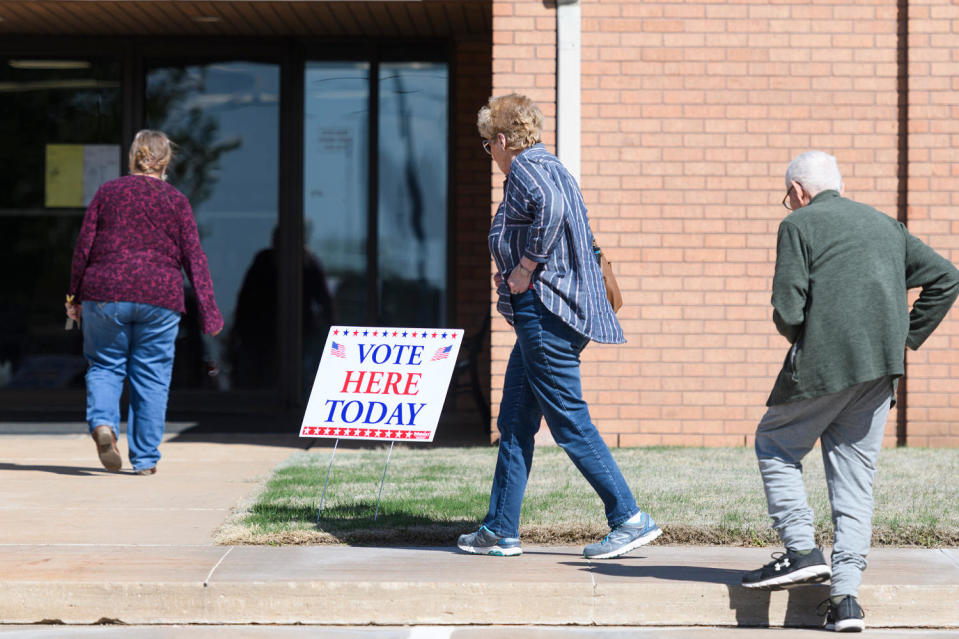 Voters walk into North Garland Church of Christ to cast their vote (Michael Noble Jr. for NBC News)