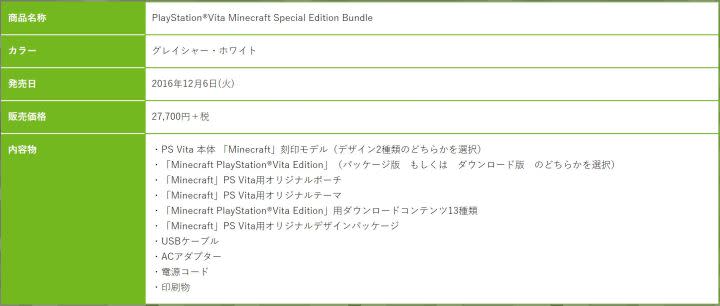 Sony推掌機PSVITA Minecraft Special Edition Bundle 同捆限定主機