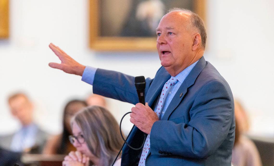 Senator Brent Jackson speaks in support of hemp legislation, Senate Bill 455, on Wednesday, June 29, 2022 in Raleigh, N.C. The bill passed to ensure that hemp remains legal in North Carolina.