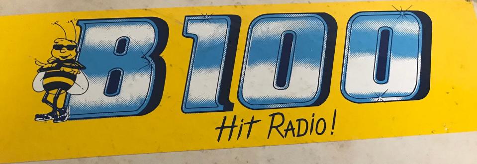 Bumper sticker for former Wilmington pop radio station B-100, which was on 99.9 FM.