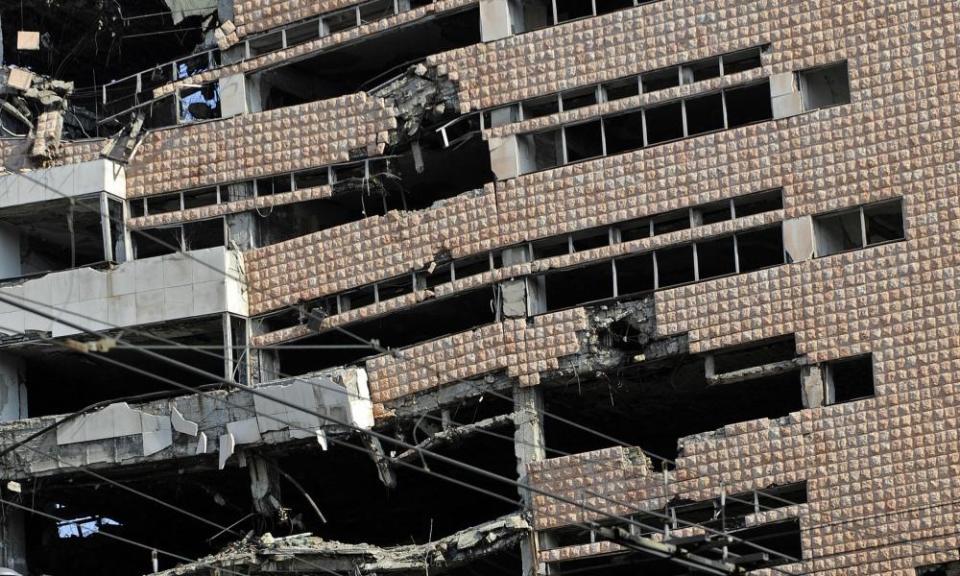 Damaged ministry of defence building in Belgrade