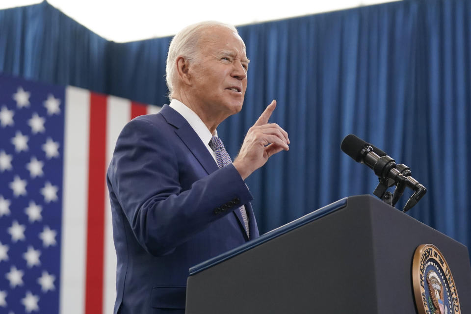 President Joe Biden speaks at the Abbots Creek Community Center in Raleigh, N.C., Thursday, Jan. 18, 2024. Biden is visiting North Carolina to highlight $82 million in new spending to connect 16,000 households and businesses to high-speed internet. Biden's reelection campaign is making winning North Carolina and its 16 electoral votes a top priority in this year's presidential election. (AP Photo/Manuel Balce Ceneta)