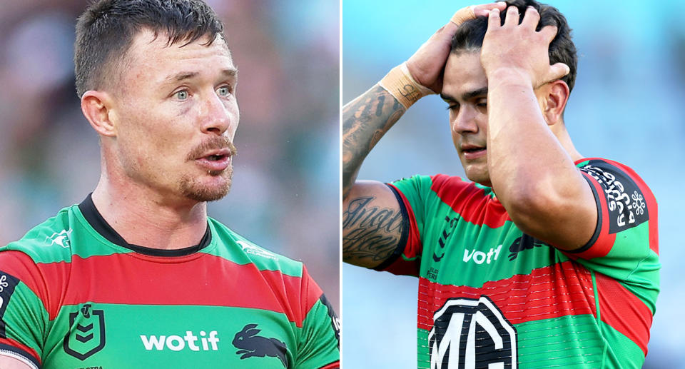 The Rabbitohs are set to be without superstars Damien Cook and Latrell Mitchell for their crunch clash against Cronulla in the NRL. Pic: Getty