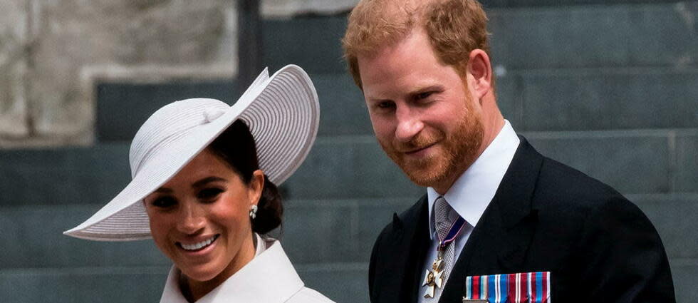 Le prince Harry et Meghan Markle lors des célébrations pour le Jubilé de la reine, le 3 juin 2022 à Londres.
