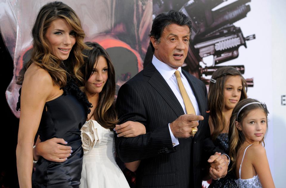 Sylvester Stallone poses with his wife Jennifer Flavin and their daughters, from left, Sophia Rose, Sistine Rose and Scarlet Rose at the premiere of "The Expendables" in Los Angeles on Aug. 3, 2010.