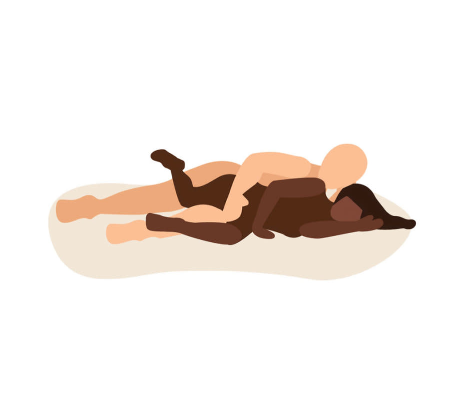 <p>Illustration by Katie Buckleitner </p>How to Do It<p>Both of you lie on your sides, facing the same direction, with the vulva-owner in front. The receiving partner can position their knees up a bit, while the penetrative partner enters from behind. Get into a rhythm, thrusting in and out or gyrate in a circular motion. </p>Why It Works<p>“Many of my clients tell me it feels very intimate,” Richmond says. “They're getting a lot of body contact because their partner is lying so close behind them.” Vulva-owners have control over how deep the penetration is because they can shift their hips forward for less depth or back for more.</p>Pro Tip<p>Since both partners’ hands are free, the penetrative partner can touch the vulva-owner's clitoris, breasts, stomach, hips, legs, and neck for light domination play. The receiving partner can touch their body in ways they know they like. </p><p>The vulva-owner should play with squeezing their legs closer together, Coles recommends. That tightness of the vaginal penetration from the legs being closer together makes it easier to hit the G-spot and is a more intense sensation for the penis-owner, too.</p>