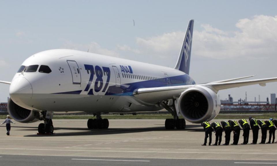 All Nippon Airways crew take possession of a Boeing 787 Dreamliner in Tokyo.