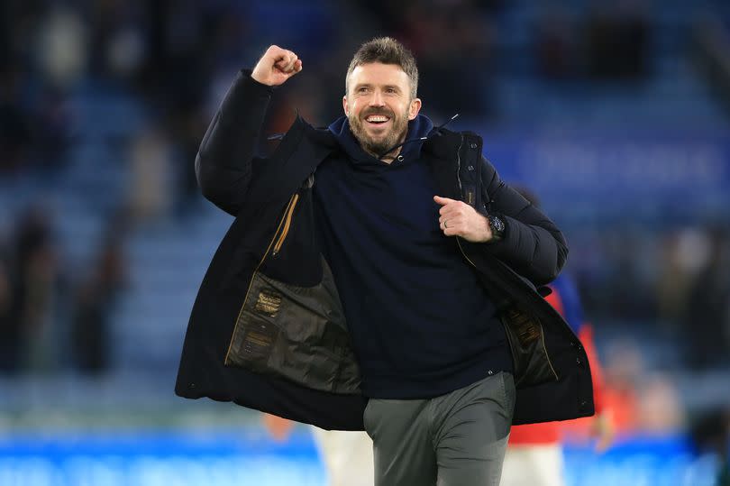 Middlesbrough boss Michael Carrick celebrates their  2-1 win over Leicester City