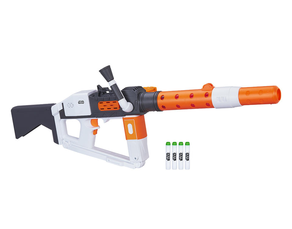 <p>“The Resistance doesn’t stand a chance against this Nerf Glowstrike Deluxe Blaster! Fight like a First Order Stormtrooper with laser blast sound effects and motorized blasting that fires 12 darts in a row.” $69.99 (Photo: Hasbro) </p>