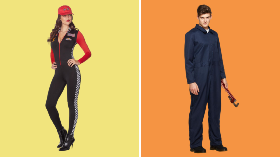 best couples costumes: Spirit Halloween Race Car Driver Costume and Mechanic Jumpsuit Costume